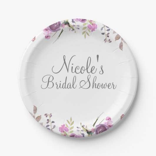 Assiettes En Carton Mariage Floral Lavender Lilac (Devant)