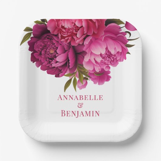 Assiettes En Carton Mariage floral Magenta Peony (Recto)