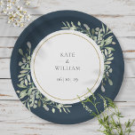 Assiettes En Carton Mariage floral moderne Deep Sea Blue Greenery<br><div class="desc">Doté de délicats feuilles d'aquarelle sur un arrière - plan bleu marine. Cette plaque botanique chic peut être personnalisée avec vos détails mariages spéciaux. Conçu par Thisisnotme©</div>