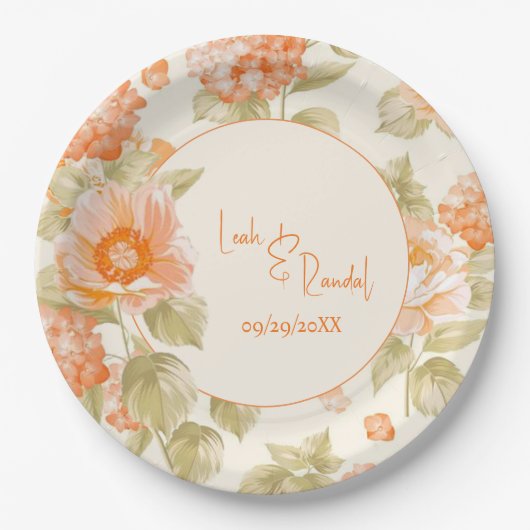 Assiettes En Carton Mariage Floral Orange (Devant)