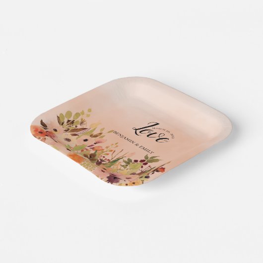 Assiettes En Carton Mariage floral Peach Ombre (Angulaire)