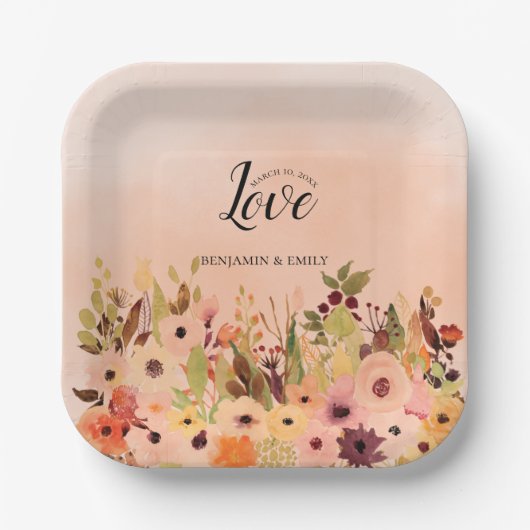 Assiettes En Carton Mariage floral Peach Ombre (Recto)