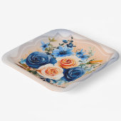 Assiettes En Carton Mariage floral peint bleu marine et bracelet (Angulaire)