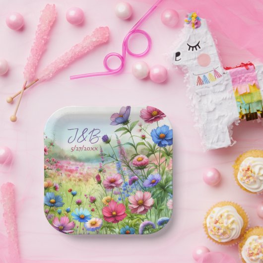 Assiettes En Carton Mariage floral personnalisé (Fête)