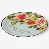 Assiettes En Carton Mariage Floral Romantique Rouge Et Vert Aquarelle (Angle)