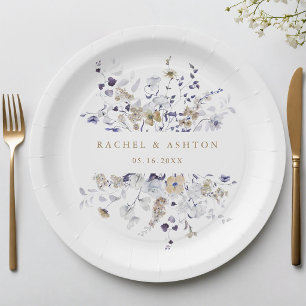 Assiettes En Carton Mariage Floral Romantique Violet Blanc Or