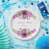 Assiettes En Carton Mariage Floral Rose Et Vert Aquarelle (Fête)