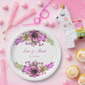 Assiettes En Carton Mariage Floral Rose Et Vert Aquarelle (Fête)