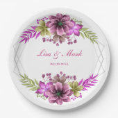 Assiettes En Carton Mariage Floral Rose Et Vert Aquarelle (Devant)