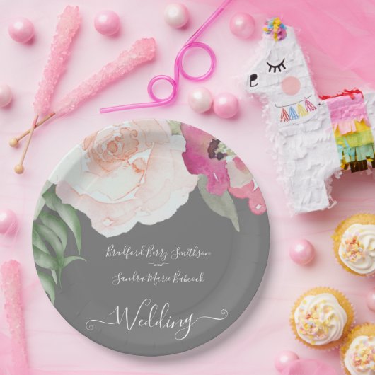 Assiettes En Carton Mariage floral rose pâle simple (Fête)