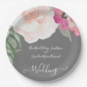Assiettes En Carton Mariage floral rose pâle simple