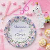 Assiettes En Carton Mariage floral rose pourpre (Fête)