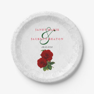 Assiettes En Carton Mariage floral Rose rouge profonde
