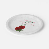 Assiettes En Carton Mariage floral Rose rouge profonde (Angle)