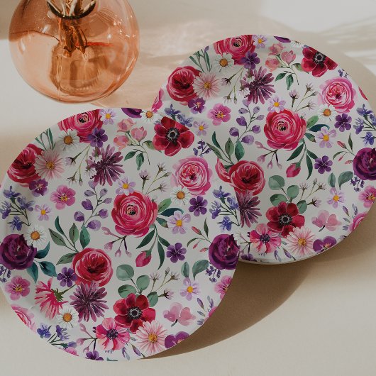 Assiettes En Carton Mariage Floral rouge