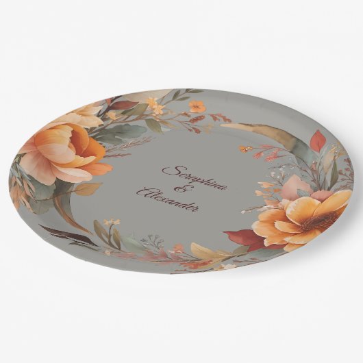 Assiettes En Carton Mariage floral rustique de l'automne (Angle)