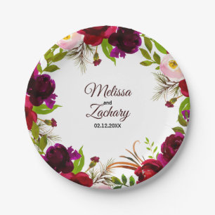 Assiettes En Carton Mariage floral simple de Bourgogne