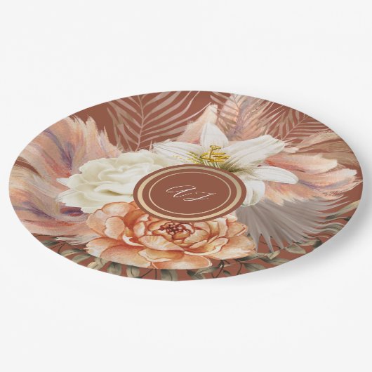 Assiettes En Carton Mariage Floral Terracotta (Angle)