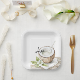Assiettes En Carton Mariage floral tropical d'Aloha Beach