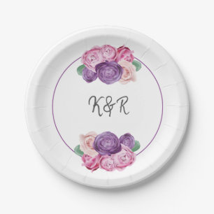 Assiettes En Carton Mariage floral Ultra violet et rose Roses
