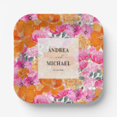 Assiettes En Carton Mariage frais pâle rose et orange floral (Recto)