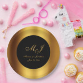 Assiettes En Carton Mariage frontalier de luxe Black Gold Calligraphie (Fête)