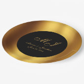 Assiettes En Carton Mariage frontalier de luxe Black Gold Calligraphie (Angle)