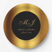 Assiettes En Carton Mariage frontalier de luxe Black Gold Calligraphie (Devant)