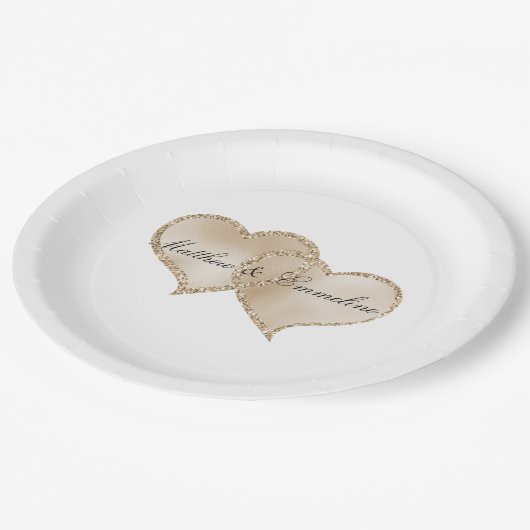Assiettes En Carton Mariage Gold Luxe Parties scintillant Glitz Hearts (Angle)