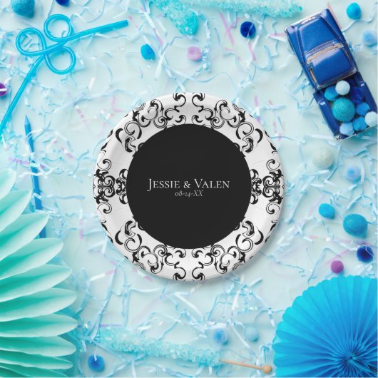 Assiettes En Carton Mariage gothique noir et blanc (Fête)