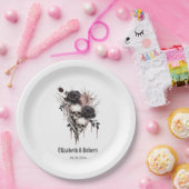 Assiettes En Carton Mariage gothique noir Rose crânes (Fête)