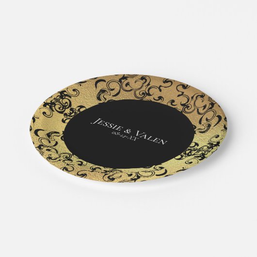 Assiettes En Carton Mariage gothique or et noir (Angle)