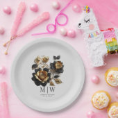 Assiettes En Carton Mariage gothique Rose d'or noir (Fête)