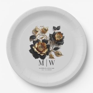Assiettes En Carton Mariage gothique Rose d'or noir