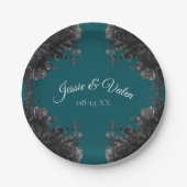 Assiettes En Carton Mariage gothique Rose gris-noir turquoise (Devant)