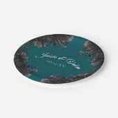 Assiettes En Carton Mariage gothique Rose gris-noir turquoise (Angle)