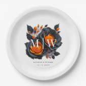 Assiettes En Carton Mariage gothique Rose noir orange (Devant)