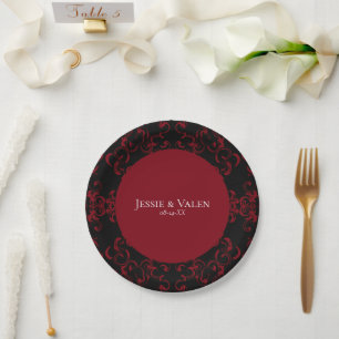 Assiettes En Carton Mariage gothique rouge et noir