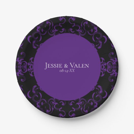 Assiettes En Carton Mariage gothique violet et noir (Devant)