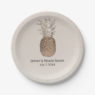 Assiettes En Carton Mariage Hawaïen Tropical de l'Ananas Rustique