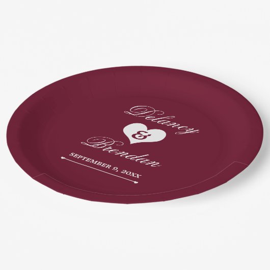 Assiettes En Carton Mariage Heartline (bordeaux) (Angle)