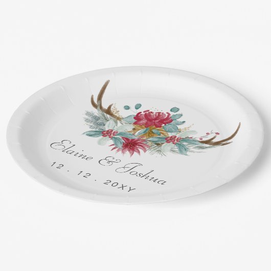 Assiettes En Carton Mariage hivernal des cerfs de bois (Angle)