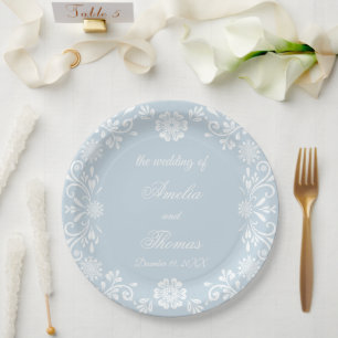 Assiettes En Carton Mariage hivernal mexicain bleu glace blanc