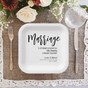 Assiettes En Carton 💍 Mariage humoristique minimaliste Élégant