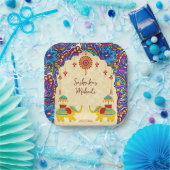 Assiettes En Carton Mariage indien éléphants bleu motif personnalisé (Fête)