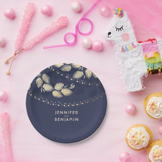 Assiettes En Carton Mariage inspiré de Gold et Navy Blue Nature (Fête)