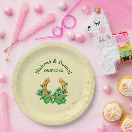 Assiettes En Carton Mariage irlandais shamrock et or - Personnaliser (Fête)