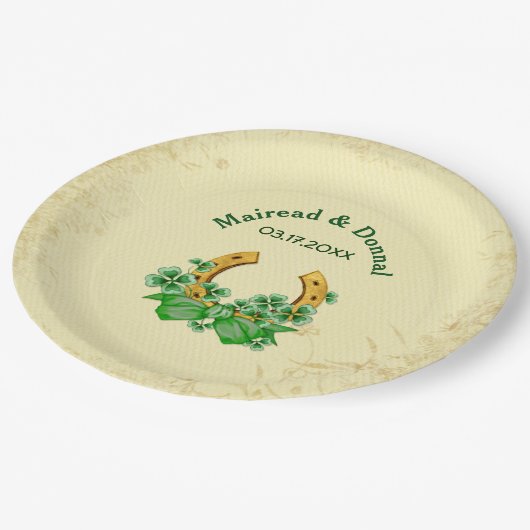 Assiettes En Carton Mariage irlandais shamrock et or - Personnaliser (Angle)