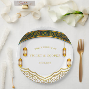 Assiettes En Carton Mariage islamique moderne blanc et or