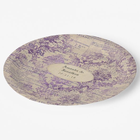 Assiettes En Carton Mariage Lavender Ephemera (Angle)